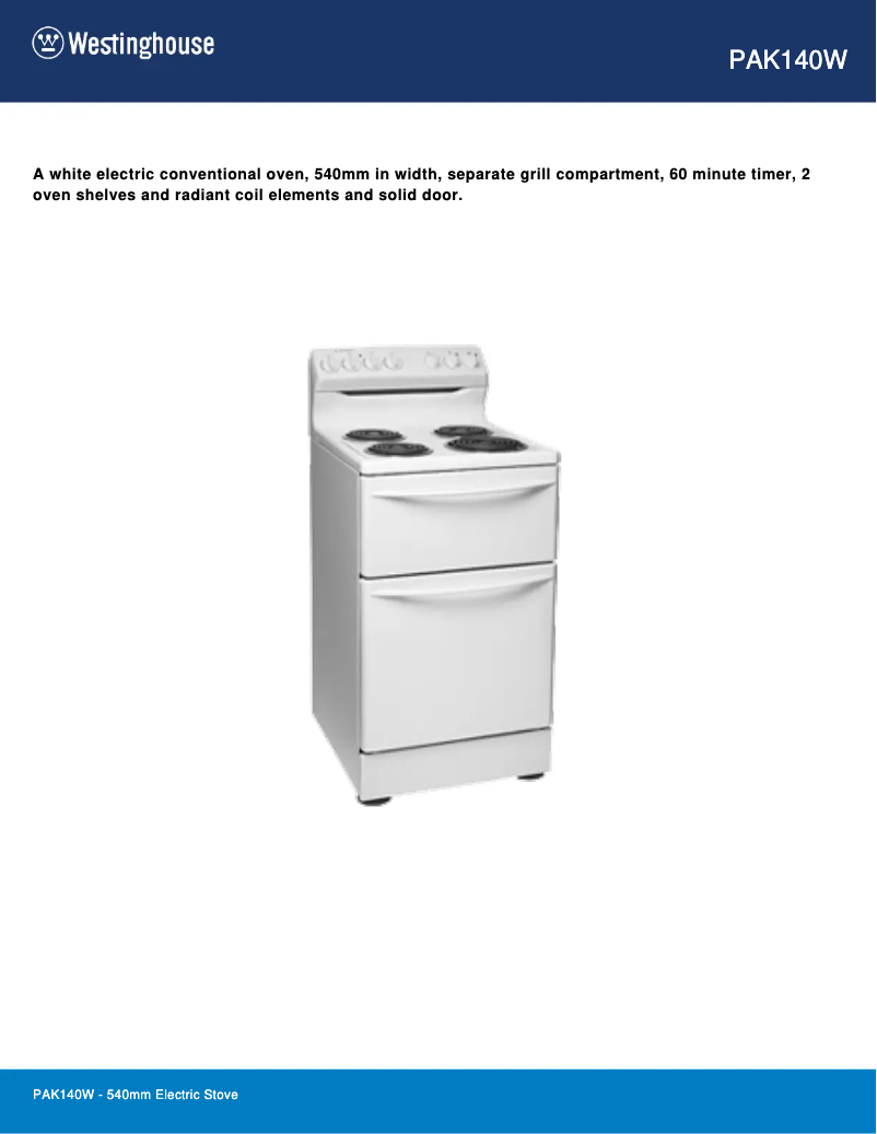 Page n°1 - Manuel utilisateur Westinghouse PAK140W