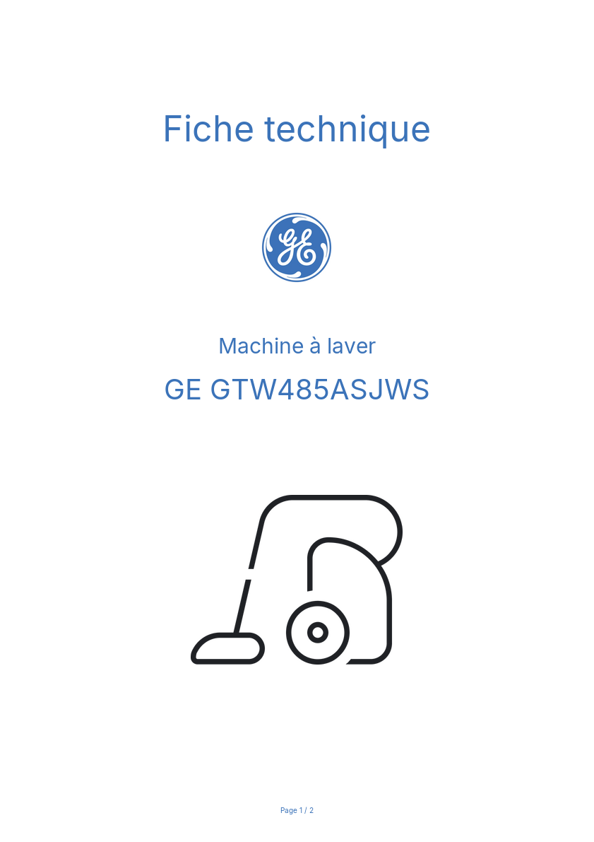 Page n°1 - Fiche technique GE GTW485ASJWS