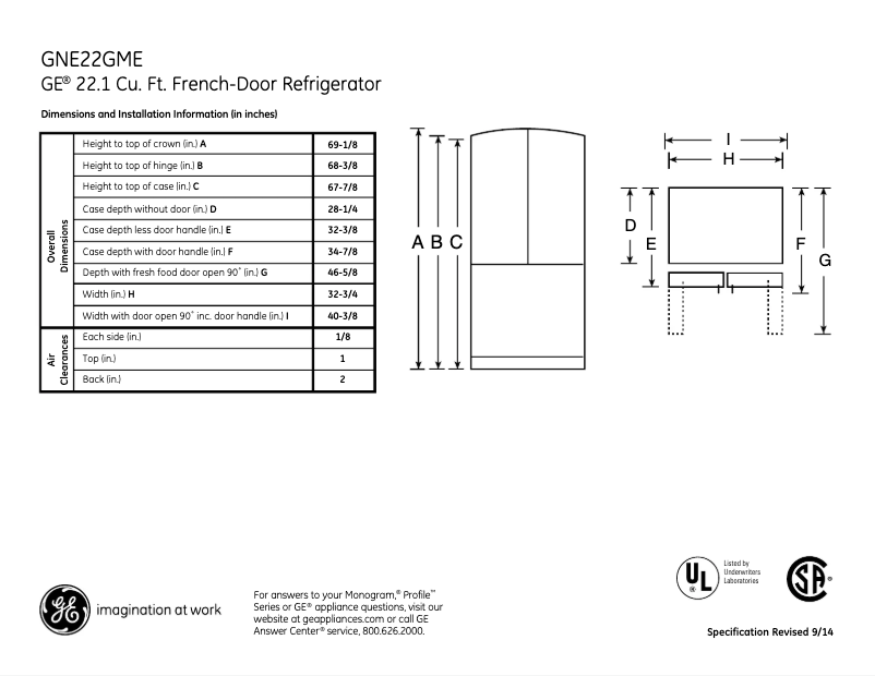 Page 1 de la notice Fiche technique GE GNE22GMEES