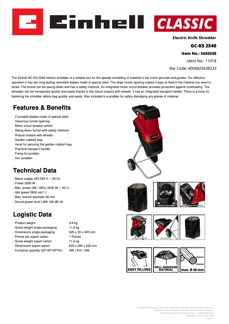 Page 1 de la notice Fiche technique Einhell GC-RS 2540