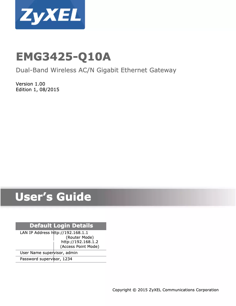 Imagen de la primera página del manual del dispositivo EMG3425