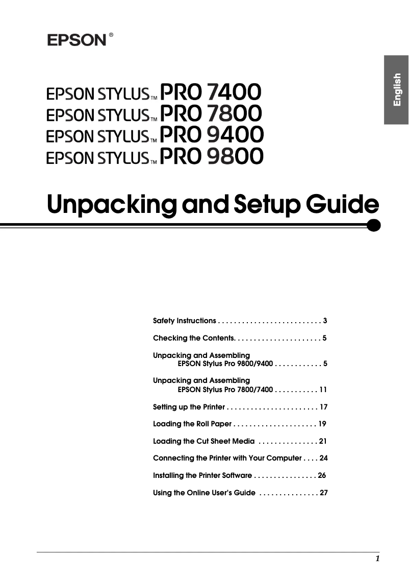 Page 1 de la notice Manuel utilisateur Epson Stylus Pro 9400