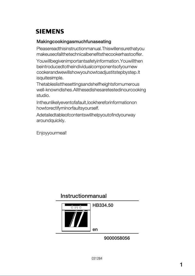 Page 1 de la notice Manuel utilisateur Siemens HB334550S