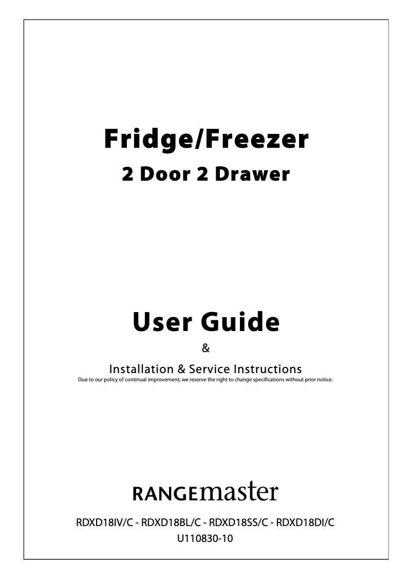 Page 1 de la notice Manuel utilisateur Rangemaster RDXD18BL/C