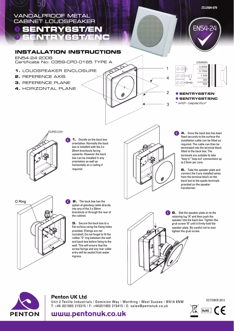 Image de la première page du manuel de l'appareil SENTRY6ST/EN