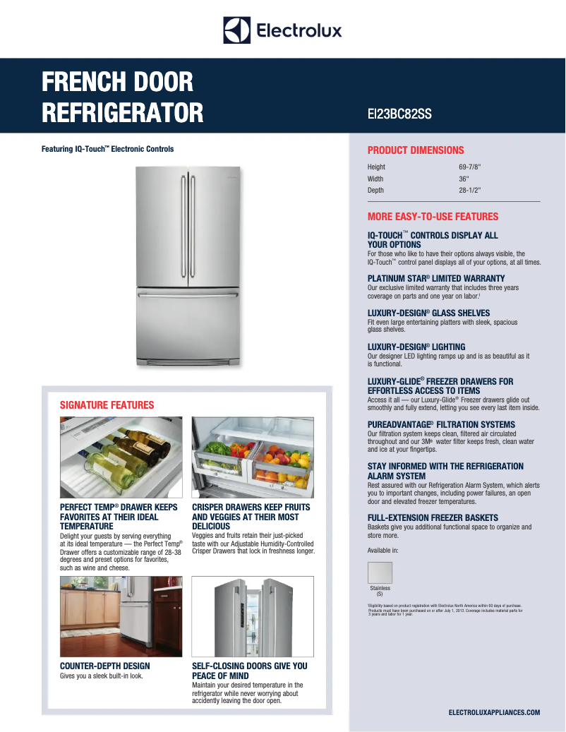 Page 1 de la notice Fiche technique Electrolux EI23BC82S
