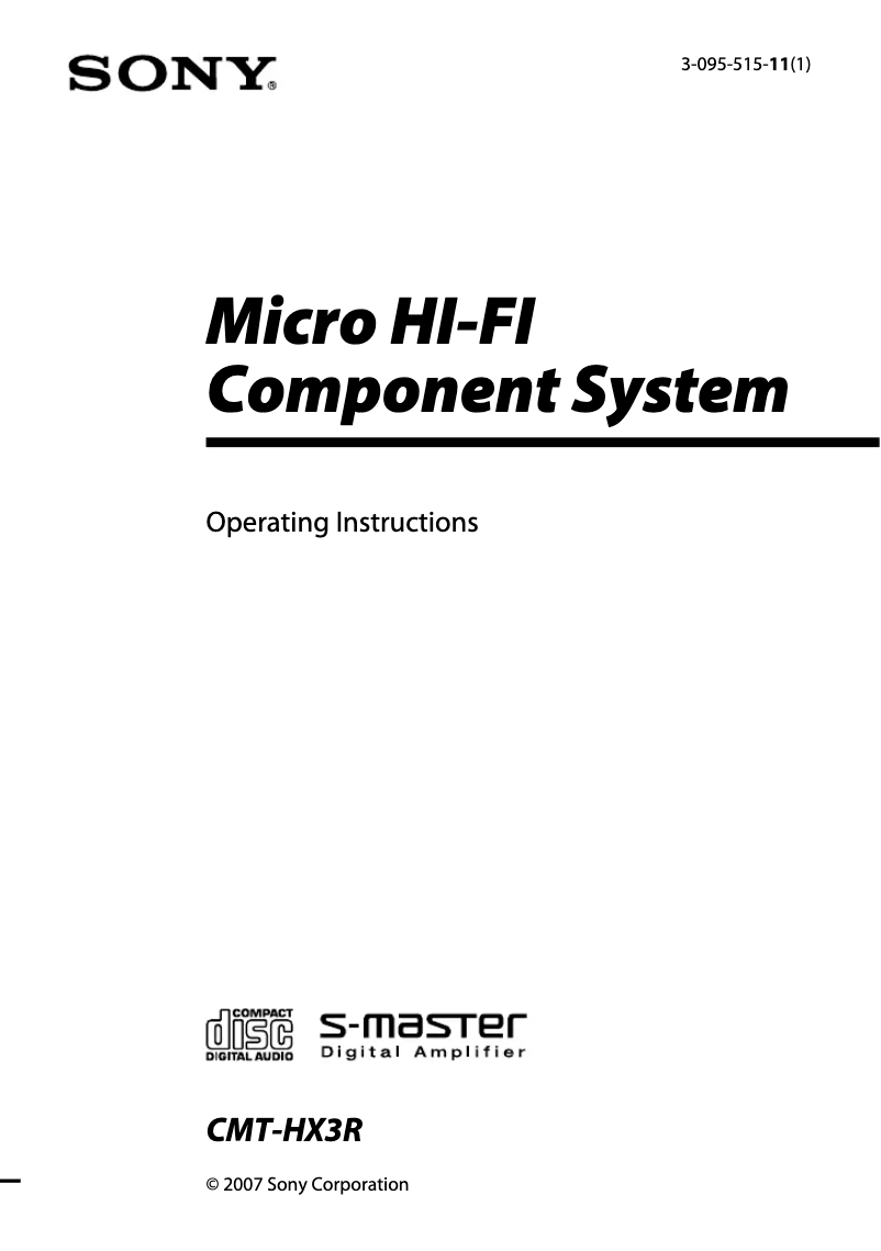 Page n°1 - Manuel utilisateur Sony CMT-HX3R