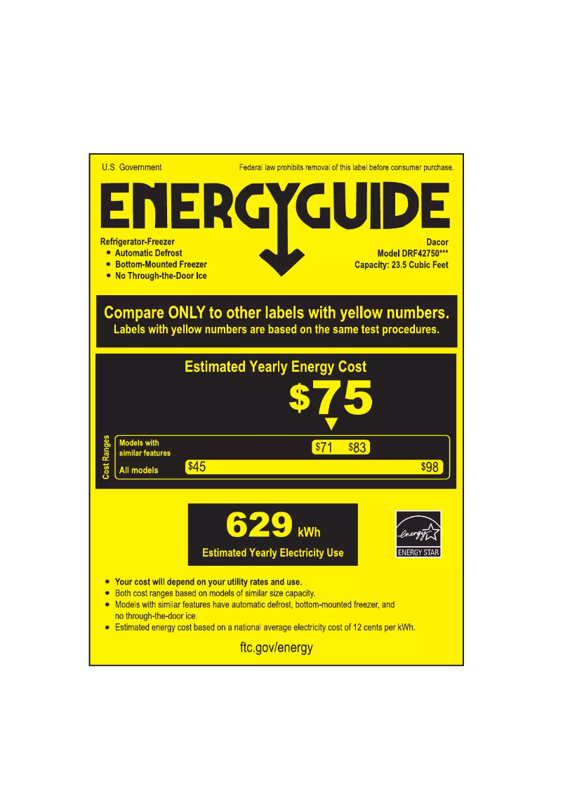 Page 1 de la notice Label énergétique Dacor DRF427500AP