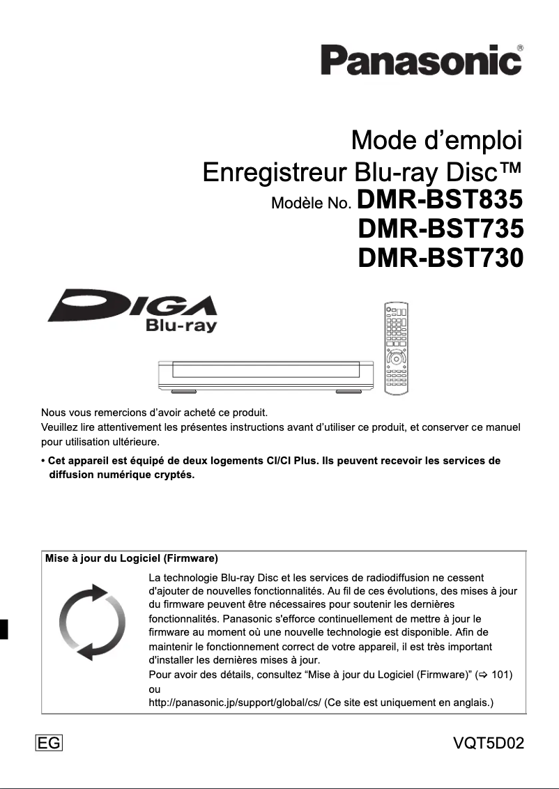 Page 1 de la notice Manuel utilisateur Panasonic DMR-BST735