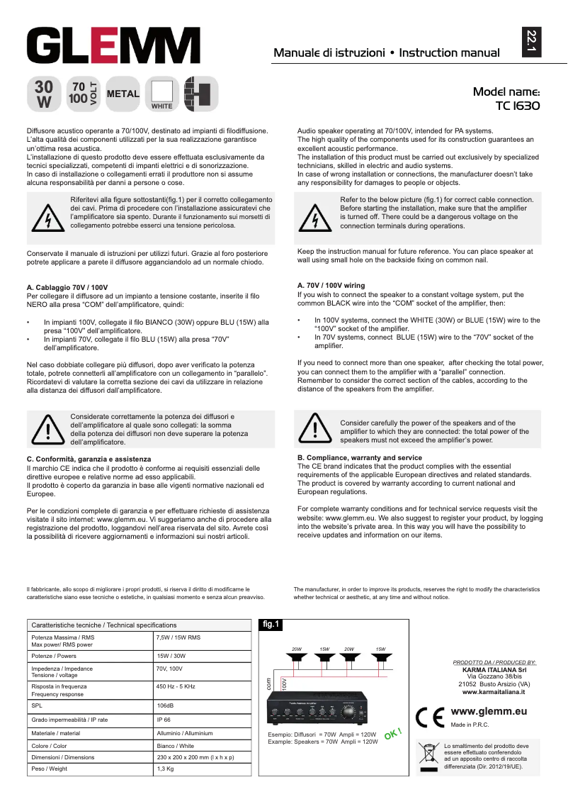 Page 1 de la notice Manuel utilisateur Glemm TC 1630