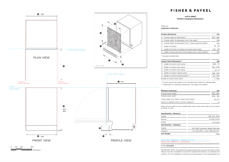 Page n°1 - Fiche technique Fisher & Paykel DW60U6I1