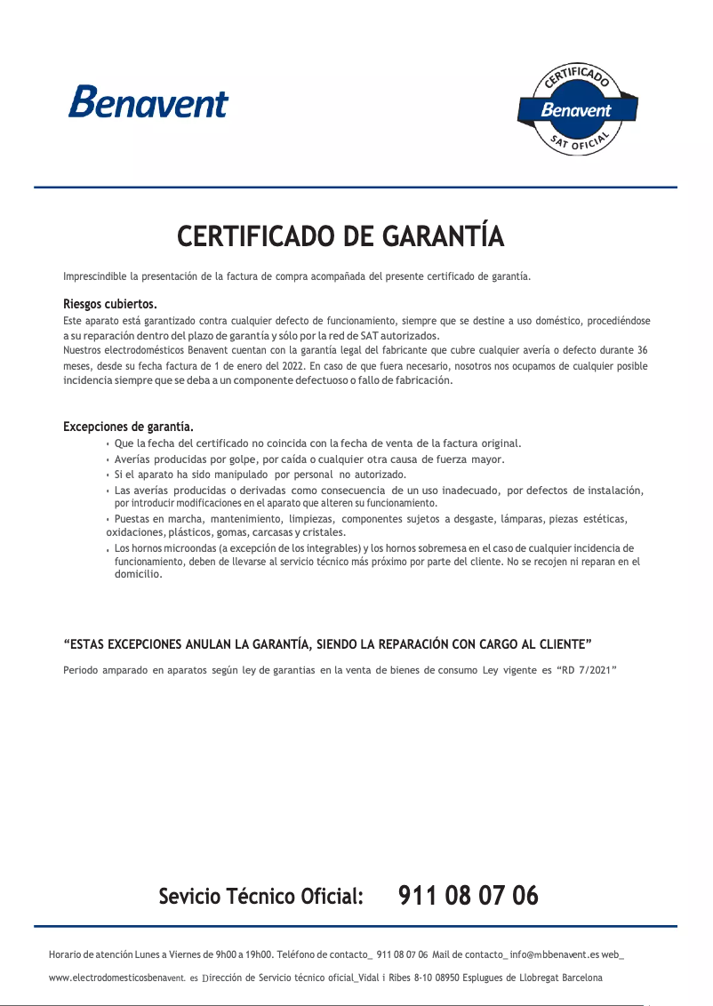 Page n°1 - Manuel utilisateur Benavent CBME18560EW