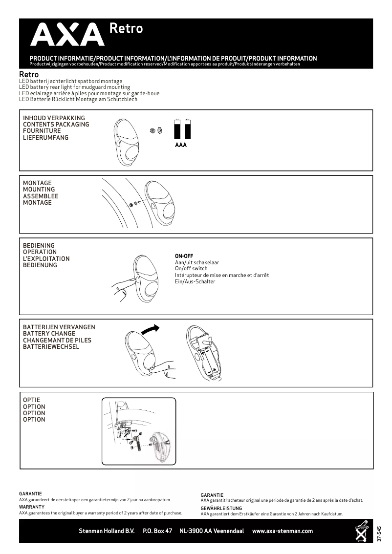 Page 1 de la notice Manuel utilisateur AXA Retro