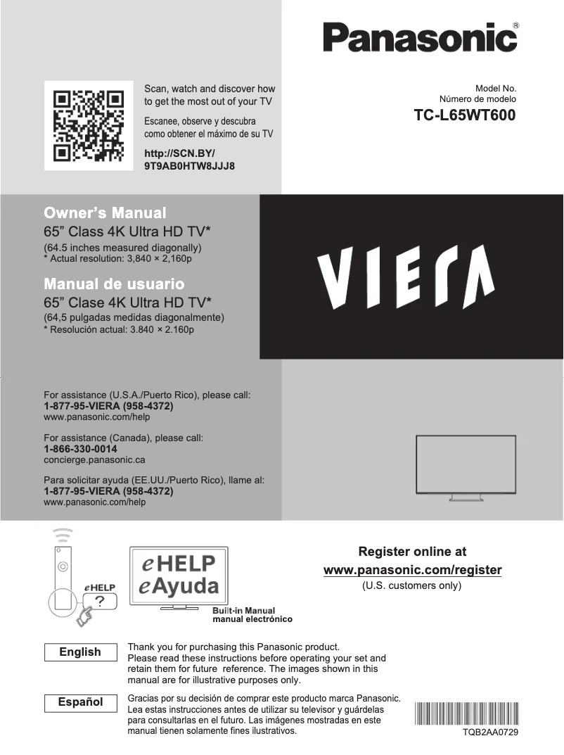 Page 1 de la notice Manuel utilisateur Panasonic TC-L65WT600