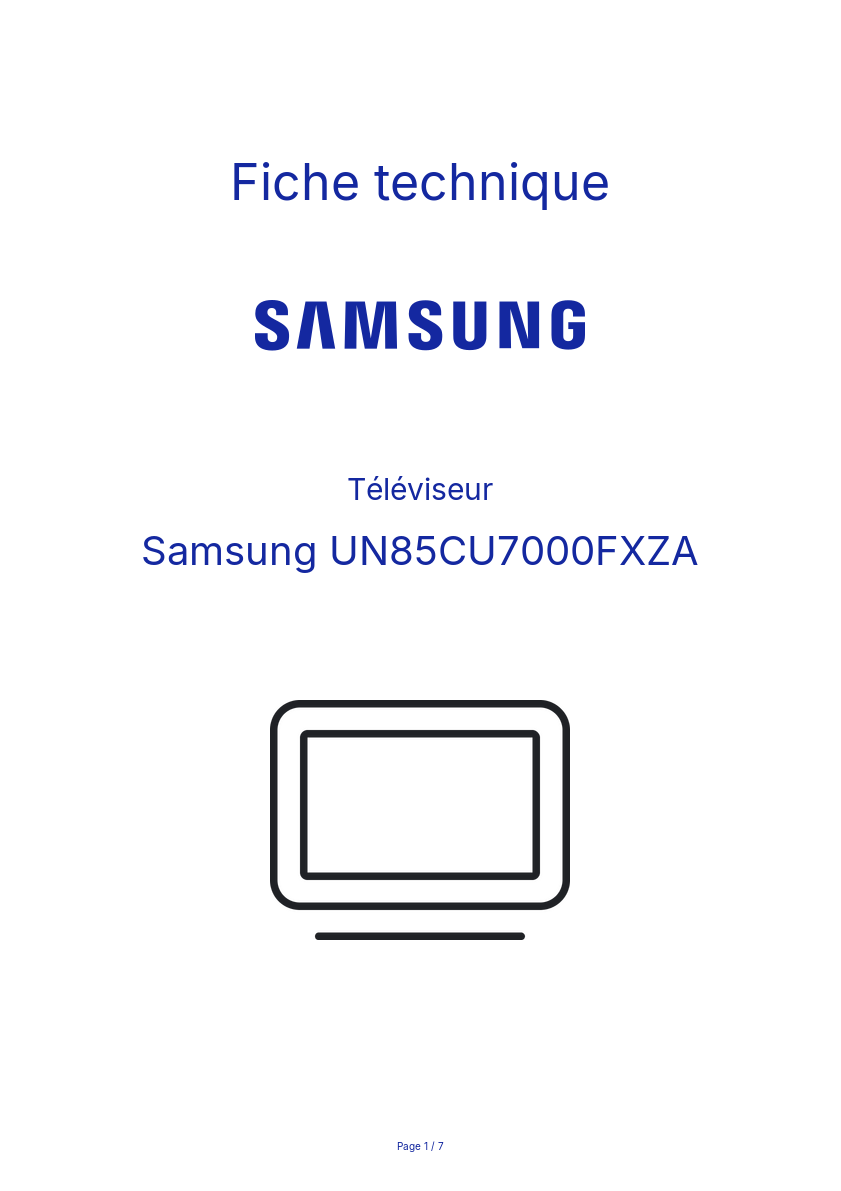 Image de la première page du manuel de l'appareil UN85CU7000FXZA