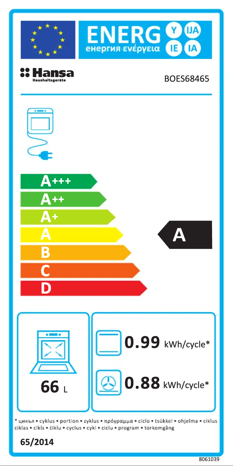 Page 1 de la notice Manuel utilisateur Hansa BOES68465