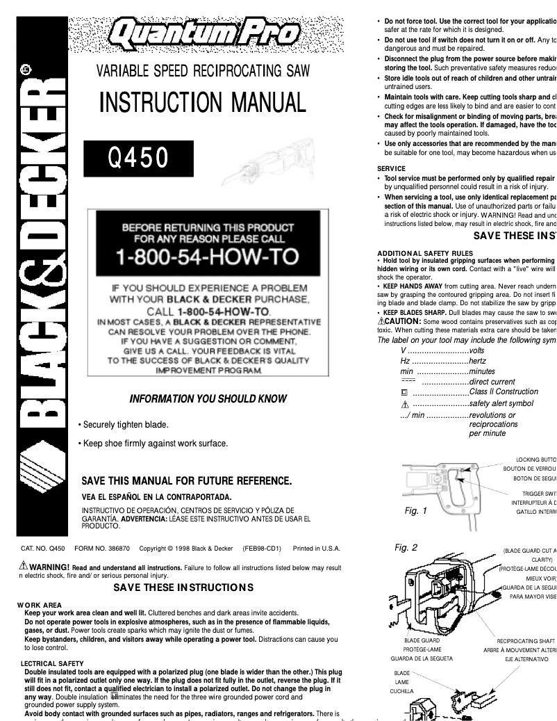 Page 1 de la notice Manuel utilisateur Black & Decker Q450