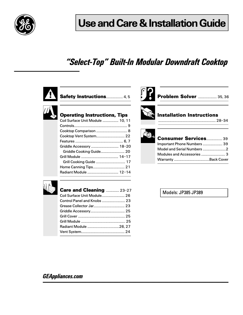 Page 1 de la notice Guide d'installation GE 30" Select-Top JP385WDWW