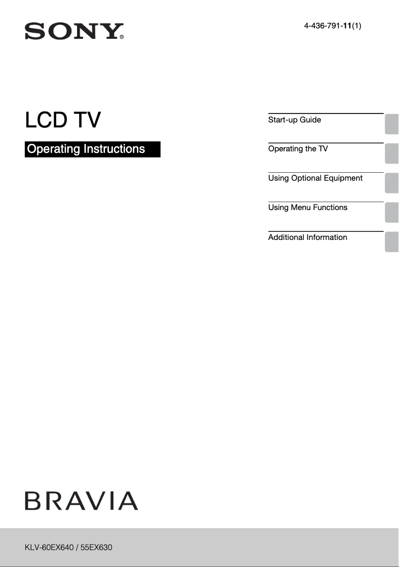 Image de la première page du manuel de l'appareil Bravia KLV-60EX640