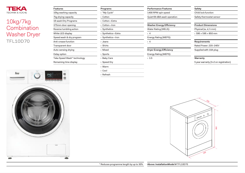 Page n°1 - Fiche technique Teka TFL10D70