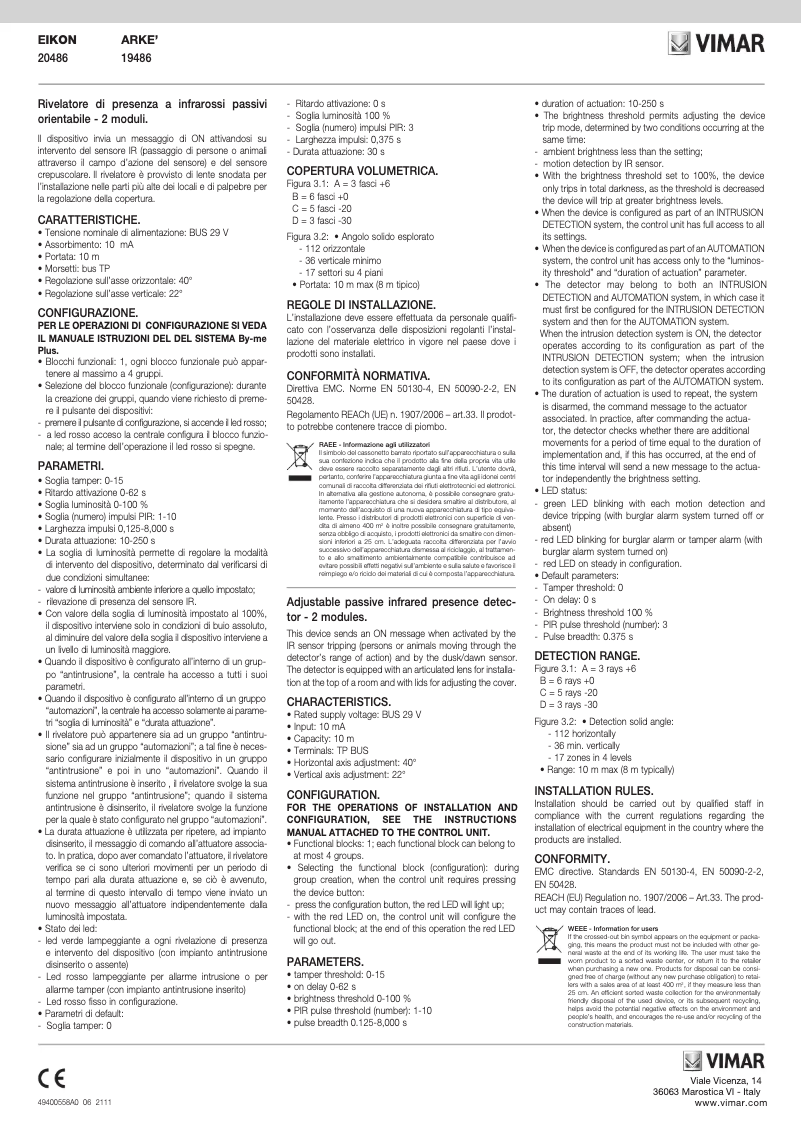 Page 1 de la notice Manuel utilisateur Vimar 19486.M