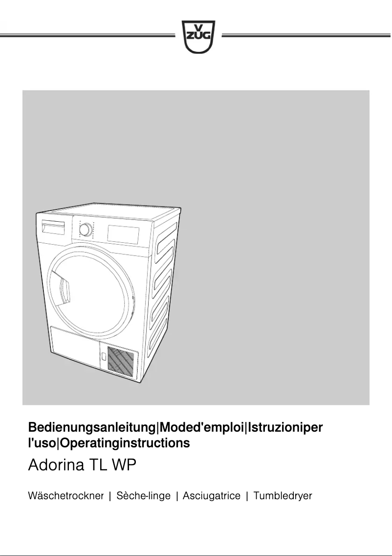 Page 1 de la notice Manuel utilisateur V-Zug WTANTLWPr