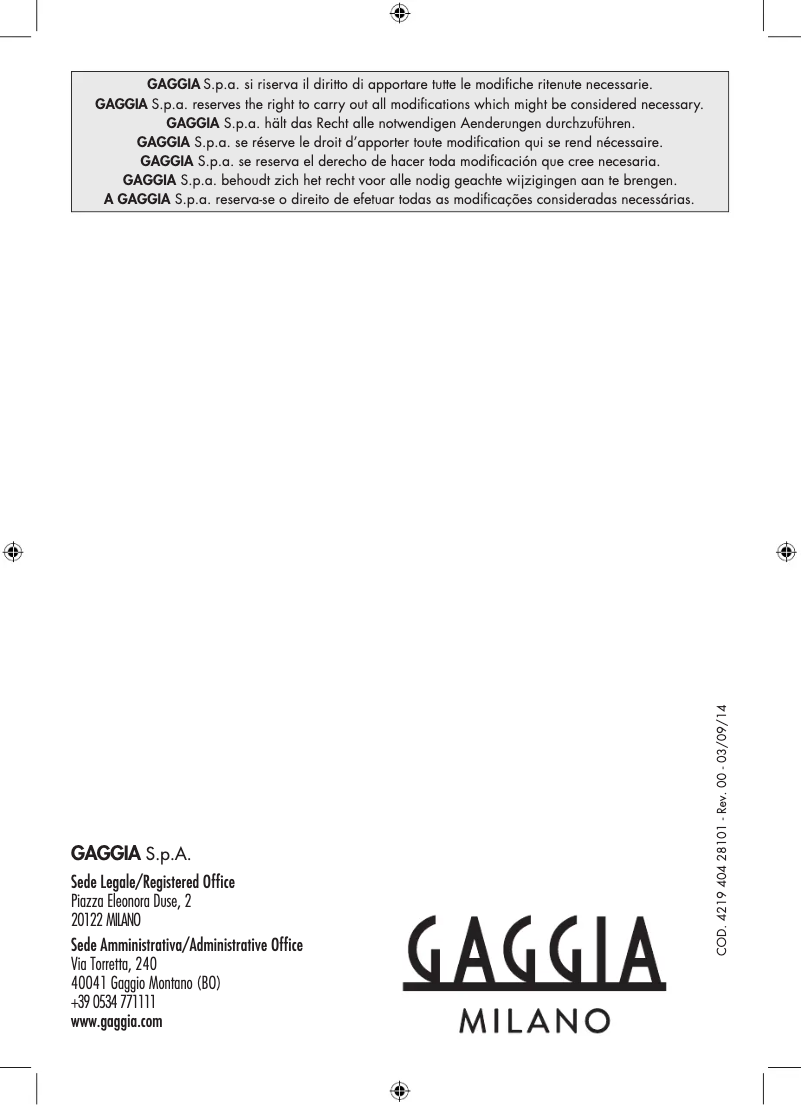 Page n°1 - Manuel utilisateur Philips Gaggia RI9403
