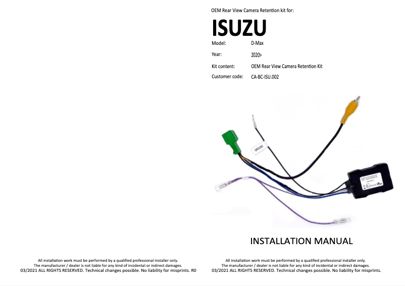 Page 1 de la notice Manuel utilisateur Pioneer CA-BC-ISU.002