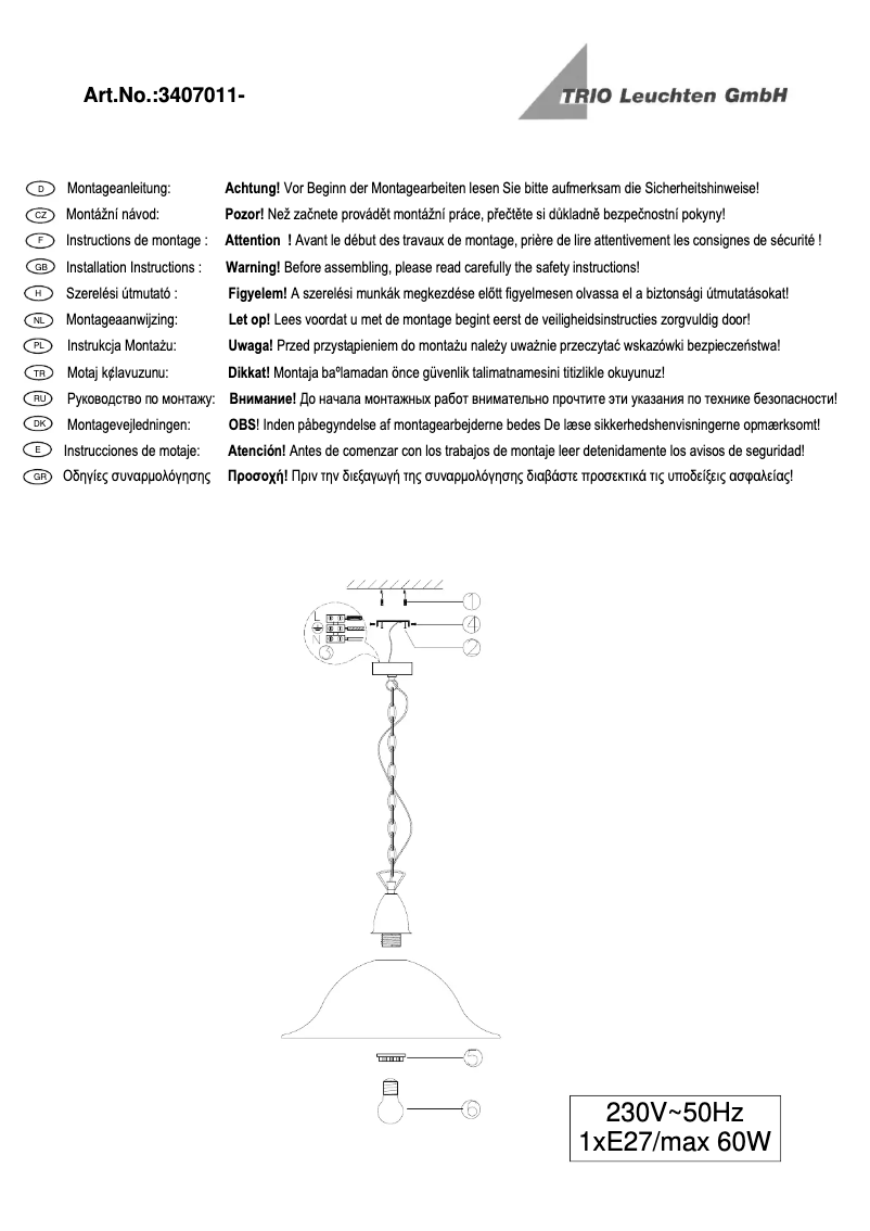 Page 1 de la notice Manuel utilisateur Trio Lighting Colin 3407011-07