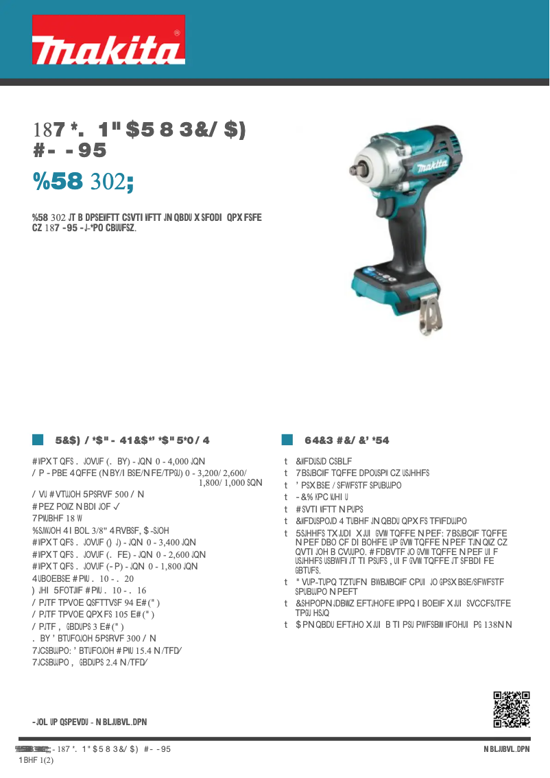 Page 1 de la notice Fiche technique Makita DTW302Z