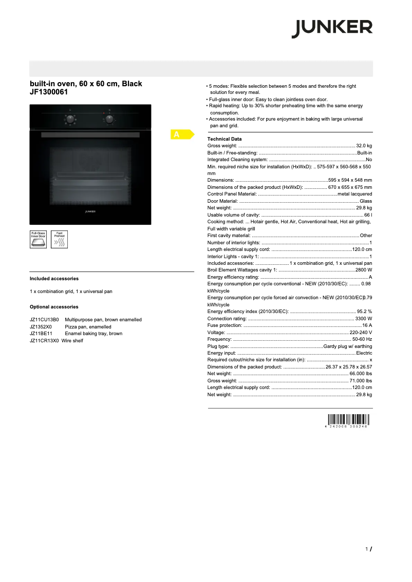 Page n°1 - Fiche technique Junker JF1300061