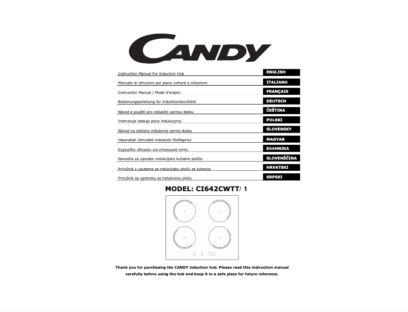 Page 1 de la notice Manuel utilisateur Candy CI642CWTT/1