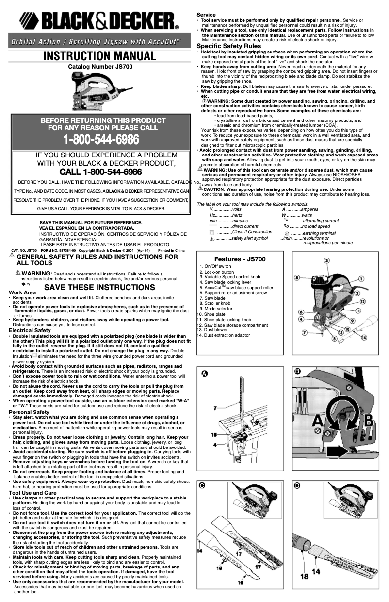 Page 1 de la notice Manuel utilisateur Black & Decker JS700BL