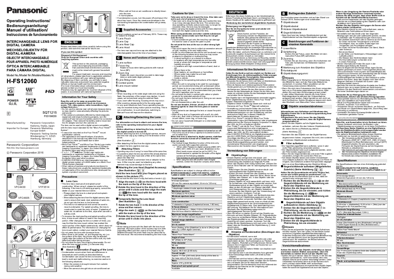 Page 1 de la notice Manuel utilisateur Panasonic H-FS12060