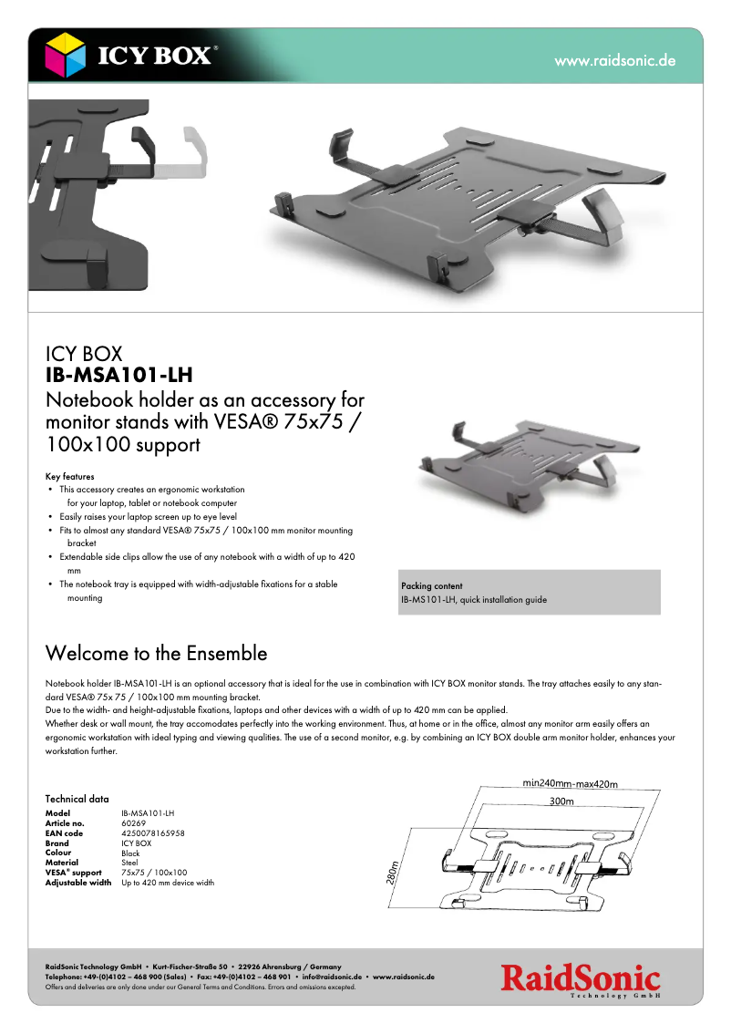 Page 1 de la notice Fiche technique Icy Box IB-MSA101-LH