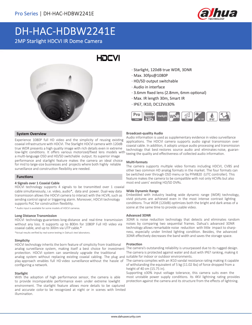 Page n°1 - Fiche technique Dahua Technology HAC-HDBW2241E