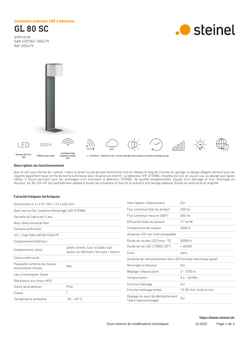 Page n°1 - Fiche technique Steinel GL 80 SC
