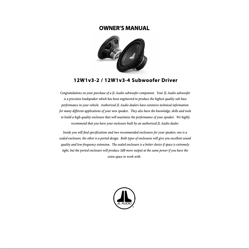 Page 1 de la notice Manuel utilisateur JL Audio 12W1v3