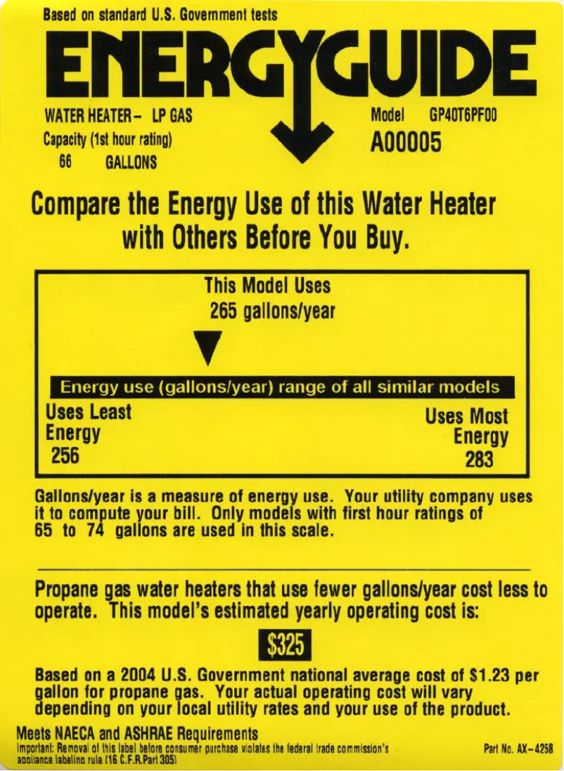 Page n°1 - Label énergétique GE SmartWater GP40T6PF00