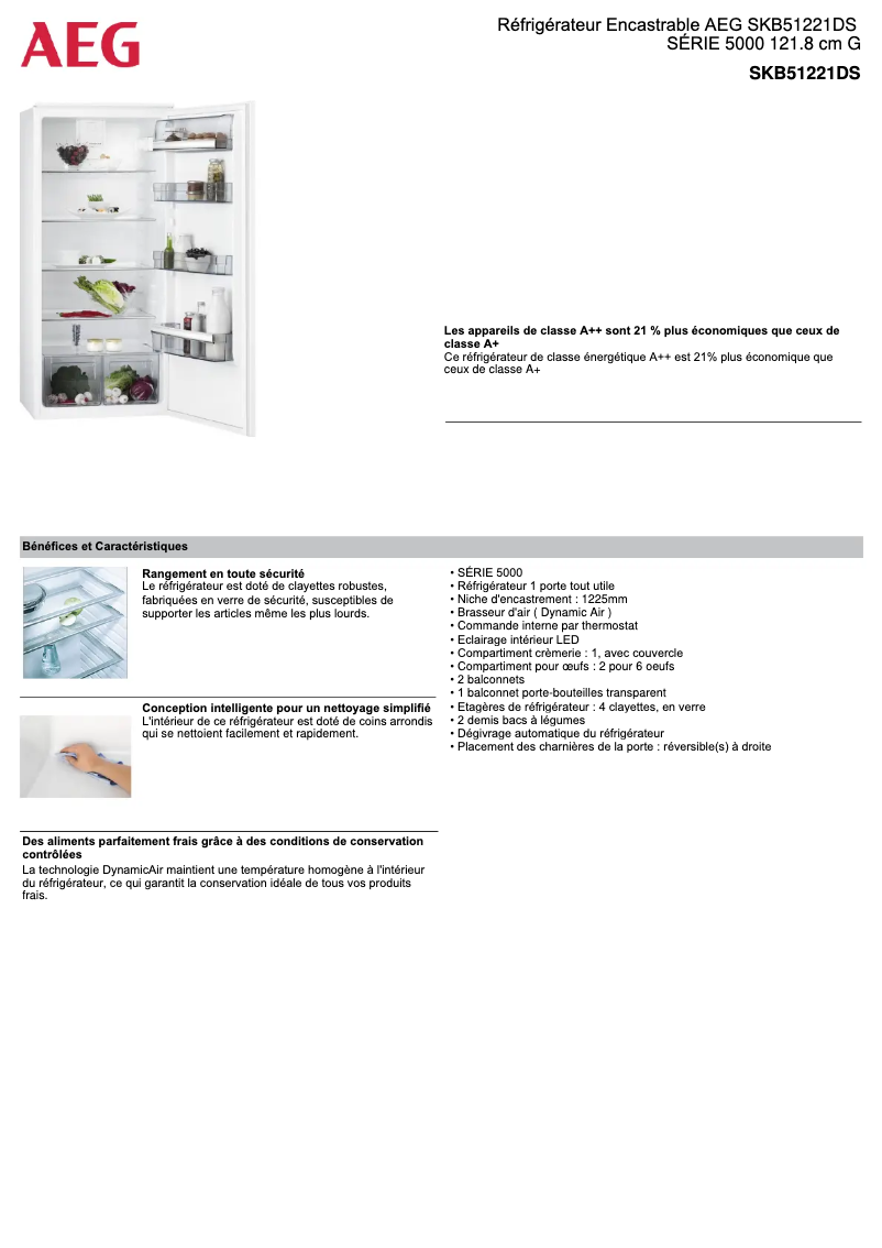 Page n°1 - Fiche technique AEG SKB51221DS