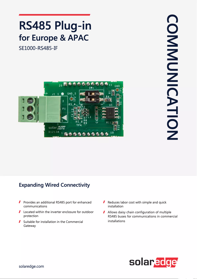 Page 1 de la notice Fiche technique SolarEdge SE1000-RS485-IF