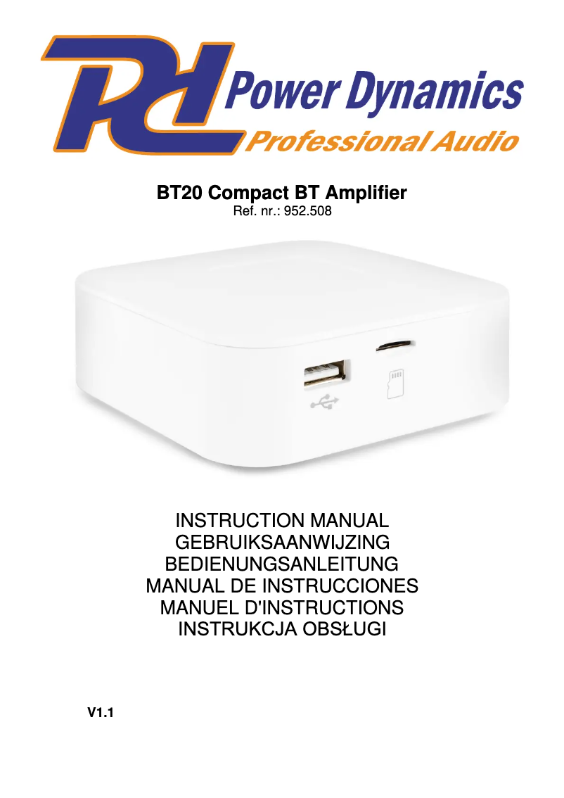 Page 1 de la notice Manuel utilisateur Power Dynamics BT20
