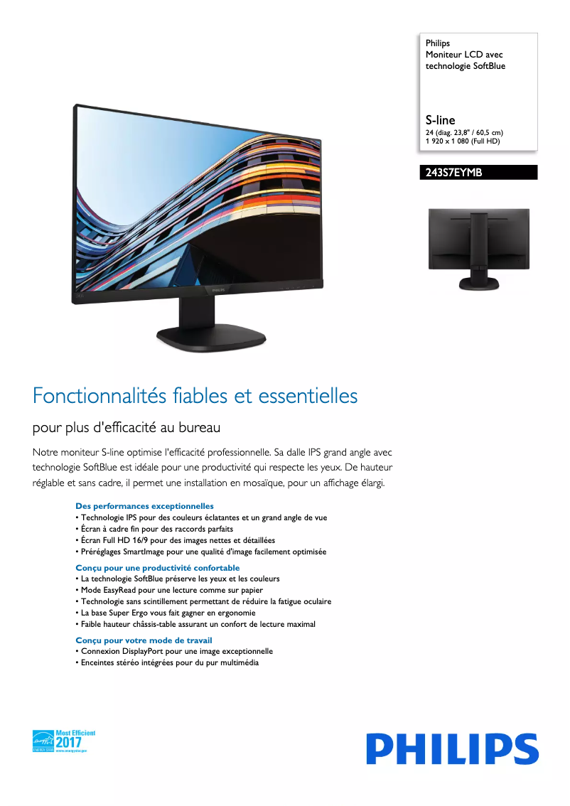 Page n°1 - Fiche technique Philips S Line 243S7EYMB