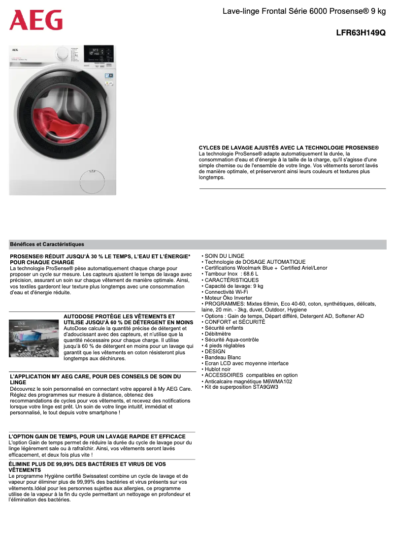 Página 1 del manual Ficha técnica AEG LFR63H149Q