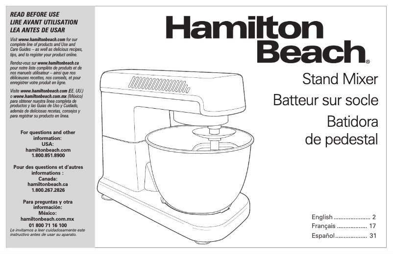 Page n°1 - Manuel d'utilisation et d'entretien Hamilton Beach 63326