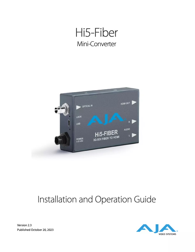 Page n°1 - Manuel utilisateur AJA Hi5-Fiber