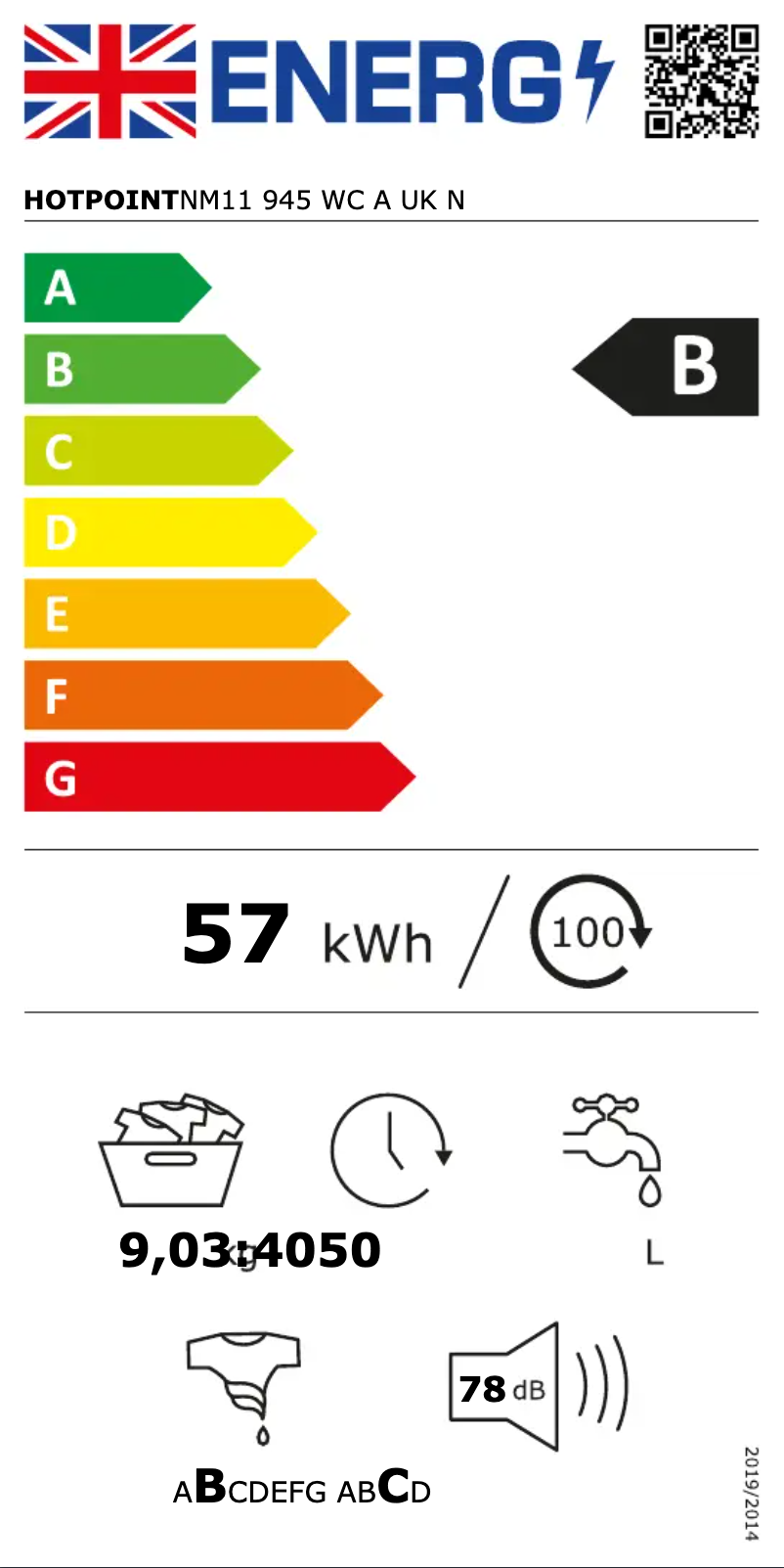 Page n°1 - Label énergétique Hotpoint NM11 945 WC A UK N