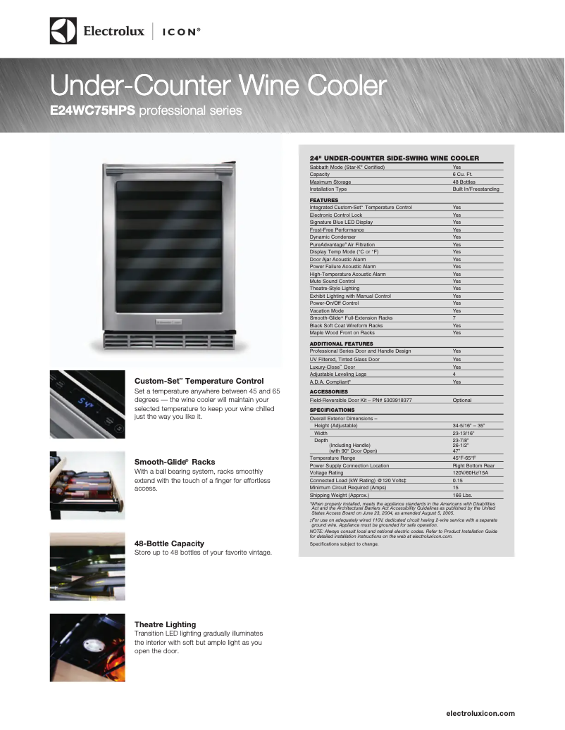 Page 1 de la notice Fiche technique Electrolux ICON E24WC75HPS