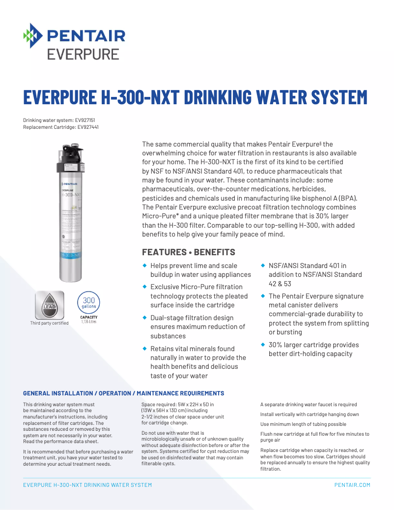 Page n°1 - Fiche technique Everpure H-300-NXT
