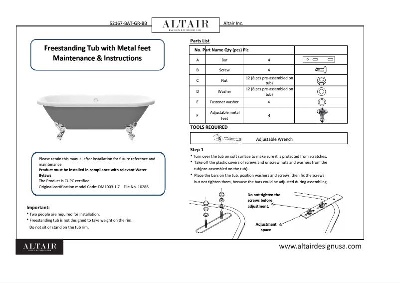 Page n°1 - Manuel utilisateur Altair Kerta 52167-BAT-GR-BB